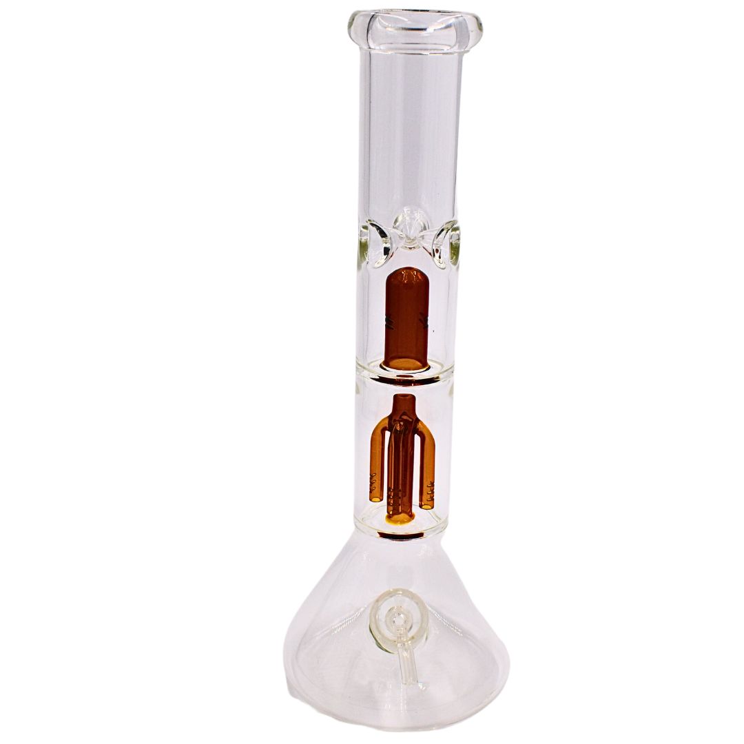 13" Clear Orange Glass Beaker Bong - Bittchaser
