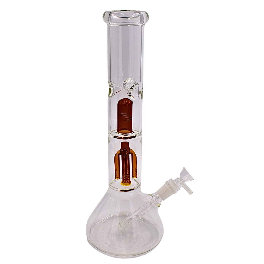 13" Clear Orange Glass Beaker Bong - Bittchaser