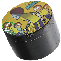 Black cylindrical container with colorful design on a white background