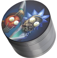Round container with cartoon character design on a blue background