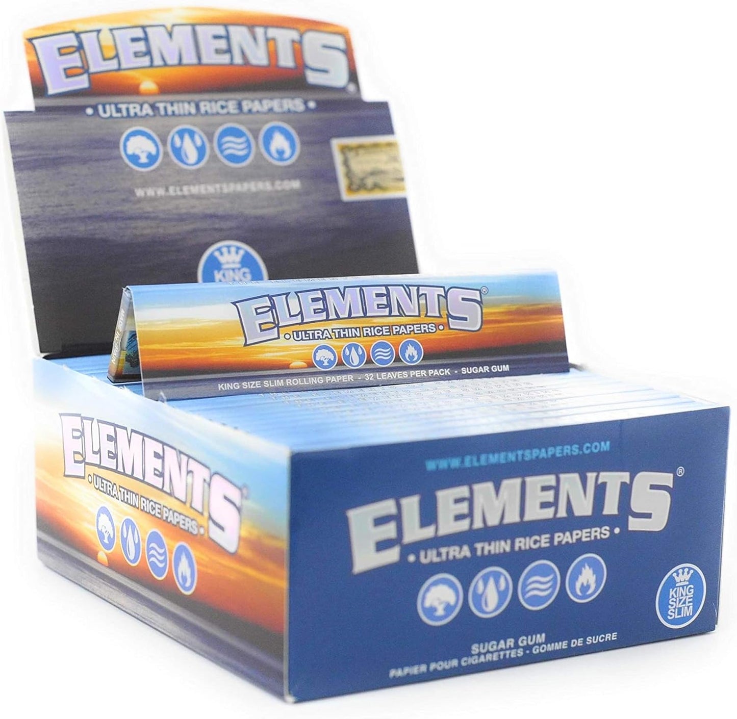 Elements King Size Slim Ultra Thin Rice Rolling Paper - Full Box (50 Booklets) - Bittchaser