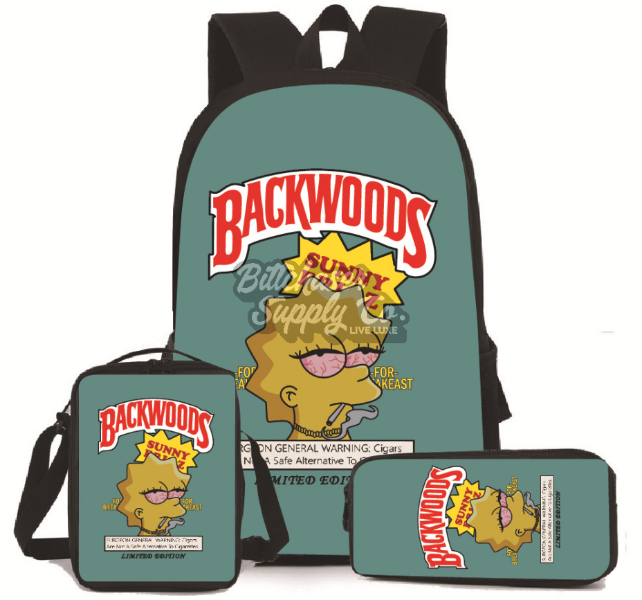 BACKWOODS Backpack Set of 3Pcs (Backpack+Shoulder Bag+Pencil Bag) -Powder Green