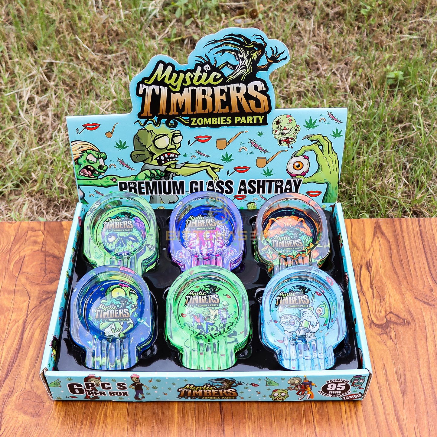 Mystic Timbers Party Skull Premium Glass Ash tray