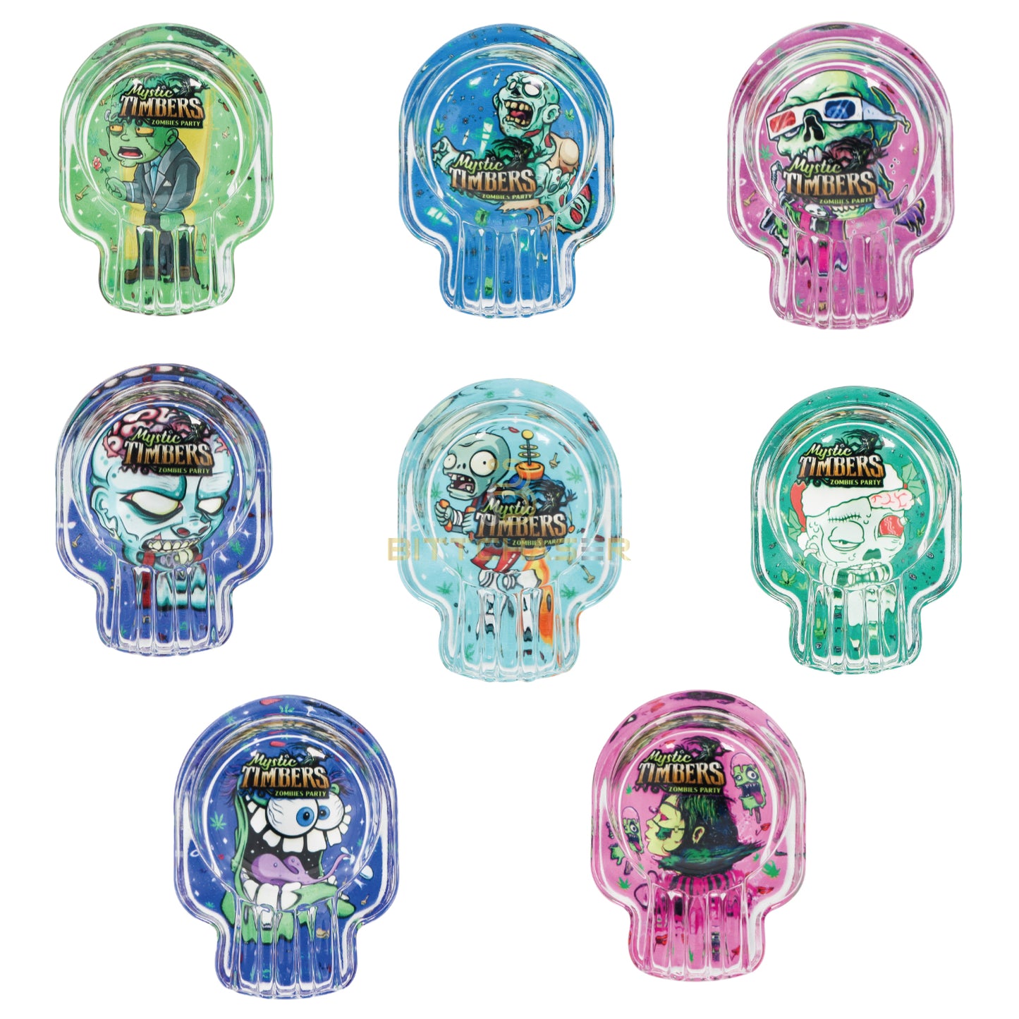 Mystic Timbers Party Skull Premium Glass Ash tray