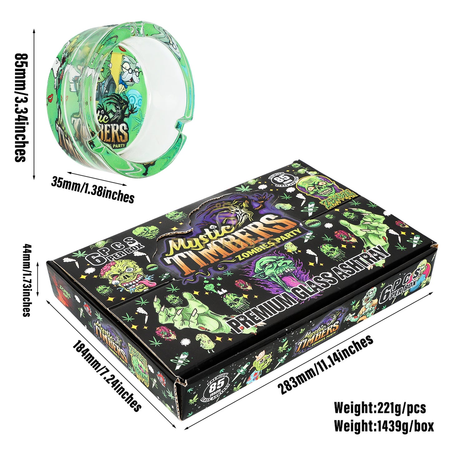 Mchaji Mbao Zombie Parties Premium Round Glass Ash Trays