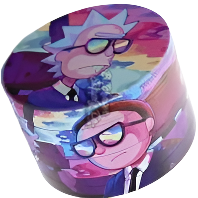 Colorful cylindrical container with cartoon character design on a white background