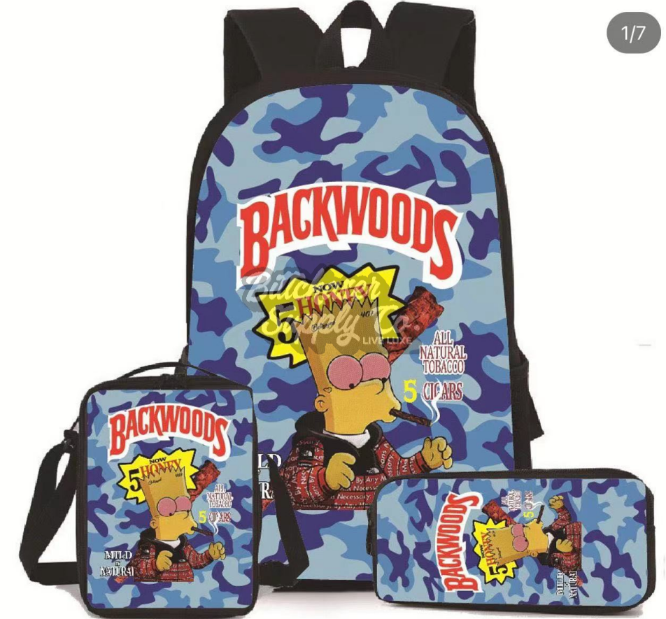BACKWOODS Backpack Set of 3Pcs (Backpack+Shoulder Bag+Pencil Bag) -Army Blue