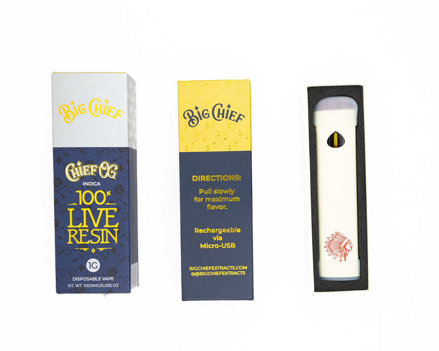 Big Chief – 100% Live Resin - Disposable 1000mg Rechargeable 1g Vape Carts