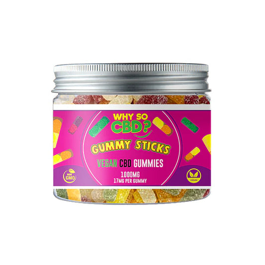 Why So CBD? 1000mg Broad Spectrum CBD Small Vegan Gummies - Gummy Sticks
