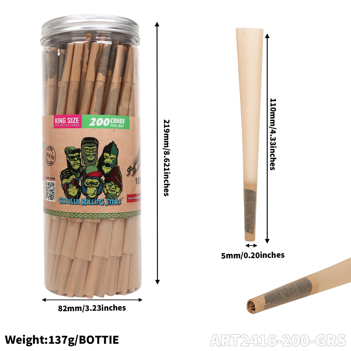 Gorilla Rolling Stars Brown Pre-Rolled Cones – 200pcs Jar