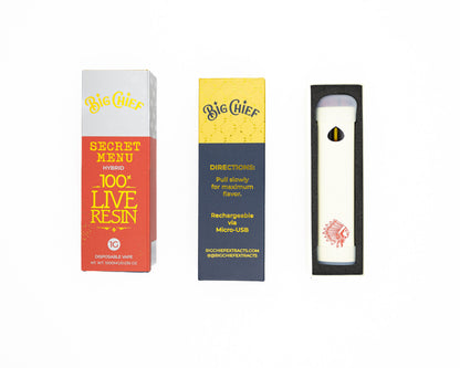 Big Chief – 100% Live Resin - Disposable 1000mg Rechargeable 1g Vape Carts