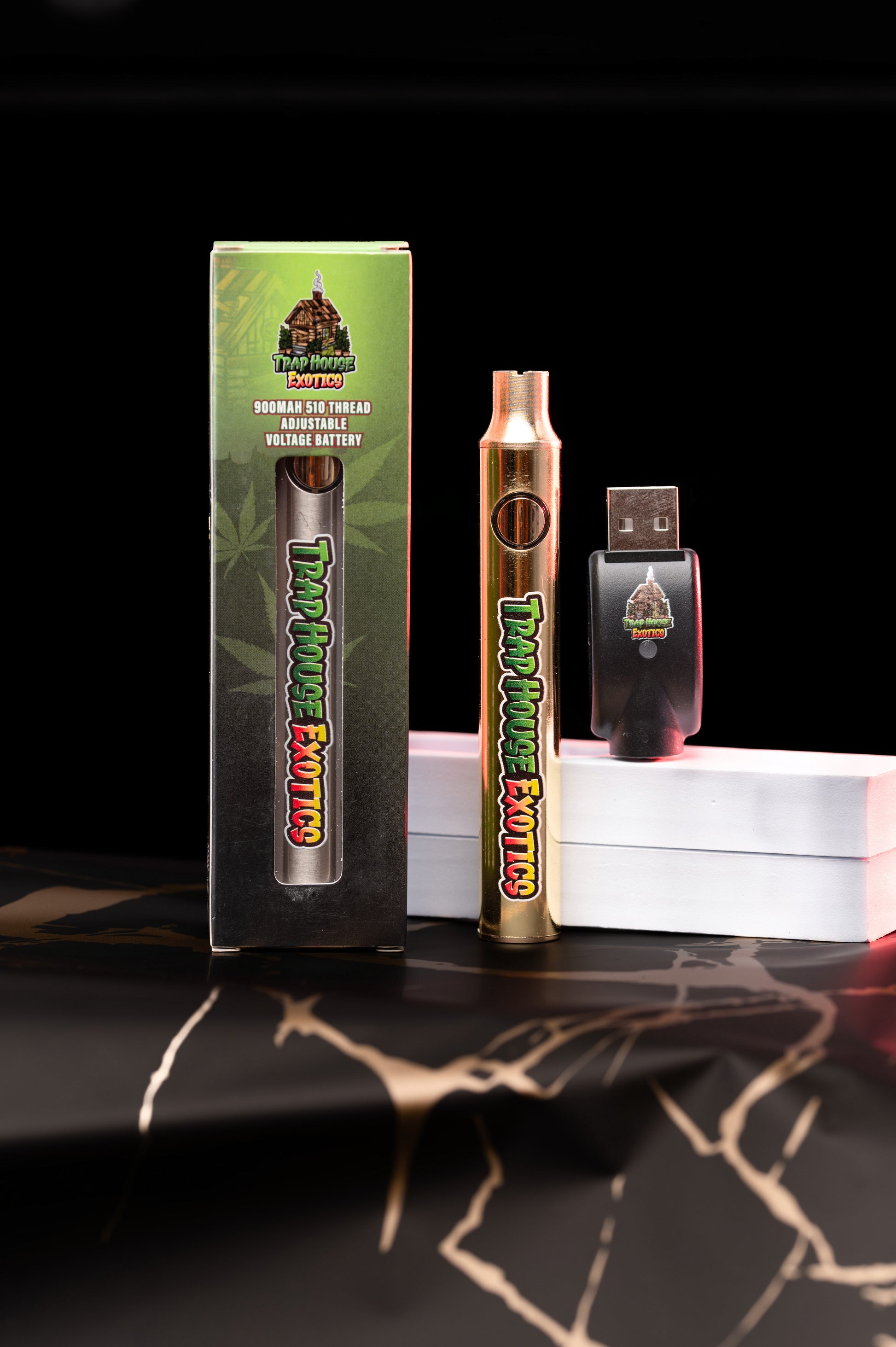 Trap House Exotics 900mah Cartridge Battery - (Gold Colour) - Bittchaser Smoke Shop
