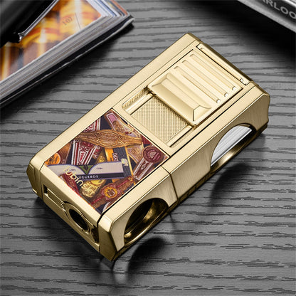 Lubinski Jet Lighter V Cutter With Punch Cigar Needles Picker Multifunctional Cigar Lighter Butane Gas