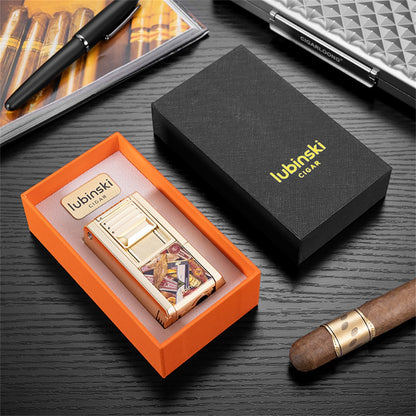 Lubinski Jet Lighter V Cutter With Punch Cigar Needles Picker Multifunctional Cigar Lighter Butane Gas