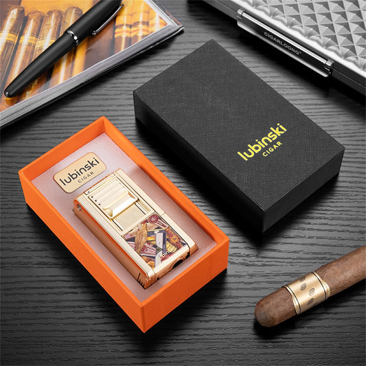 Lubinski Jet Lighter V Cutter With Punch Cigar Needles Picker Multifunctional Cigar Lighter Butane Gas