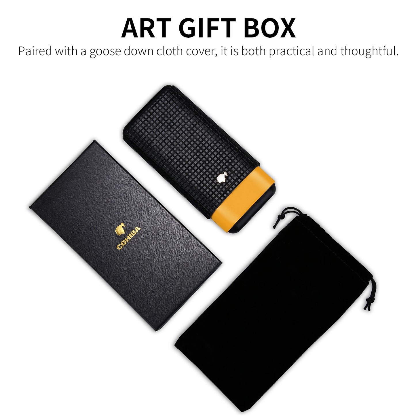 Cohiba - Portable 3 Cigar Holder Black & Mustard-Yellow