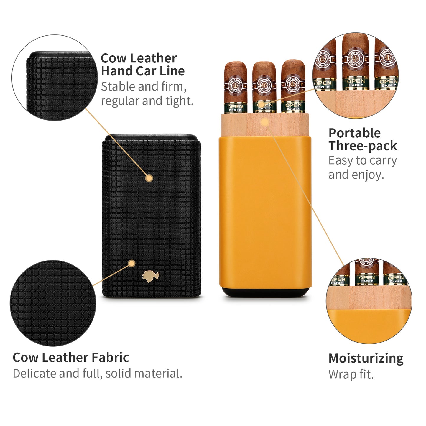 Cohiba - Portable 3 Cigar Holder Black & Mustard-Yellow
