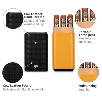 Cohiba - Portable 3 Cigar Holder Black & Mustard-Yellow