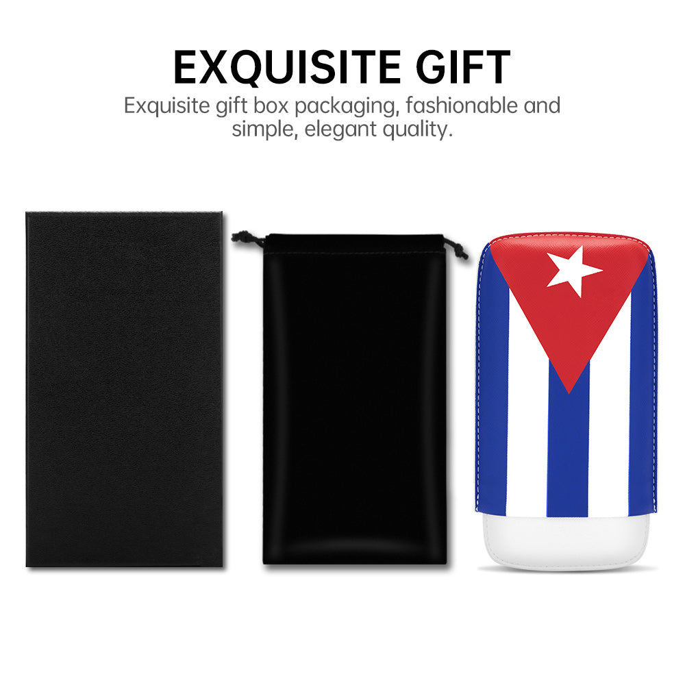 Portable Cuban Flag Cigar Pouch 3 Pack Case