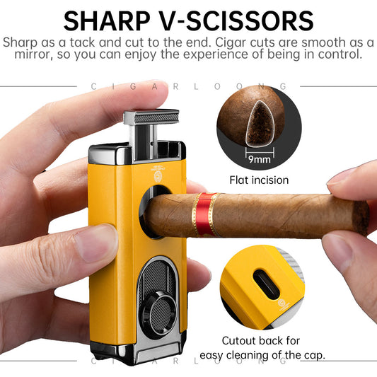 Cigar Lighter Windproof Three-In-One V Shear Multi-Function Zinc Alloy Lighter