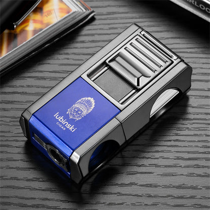 Lubinski Jet Lighter V Cutter With Punch Cigar Needles Picker Multifunctional Cigar Lighter Butane Gas