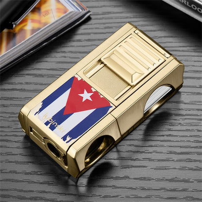 Lubinski Jet Lighter V Cutter With Punch Cigar Needles Picker Multifunctional Cigar Lighter Butane Gas