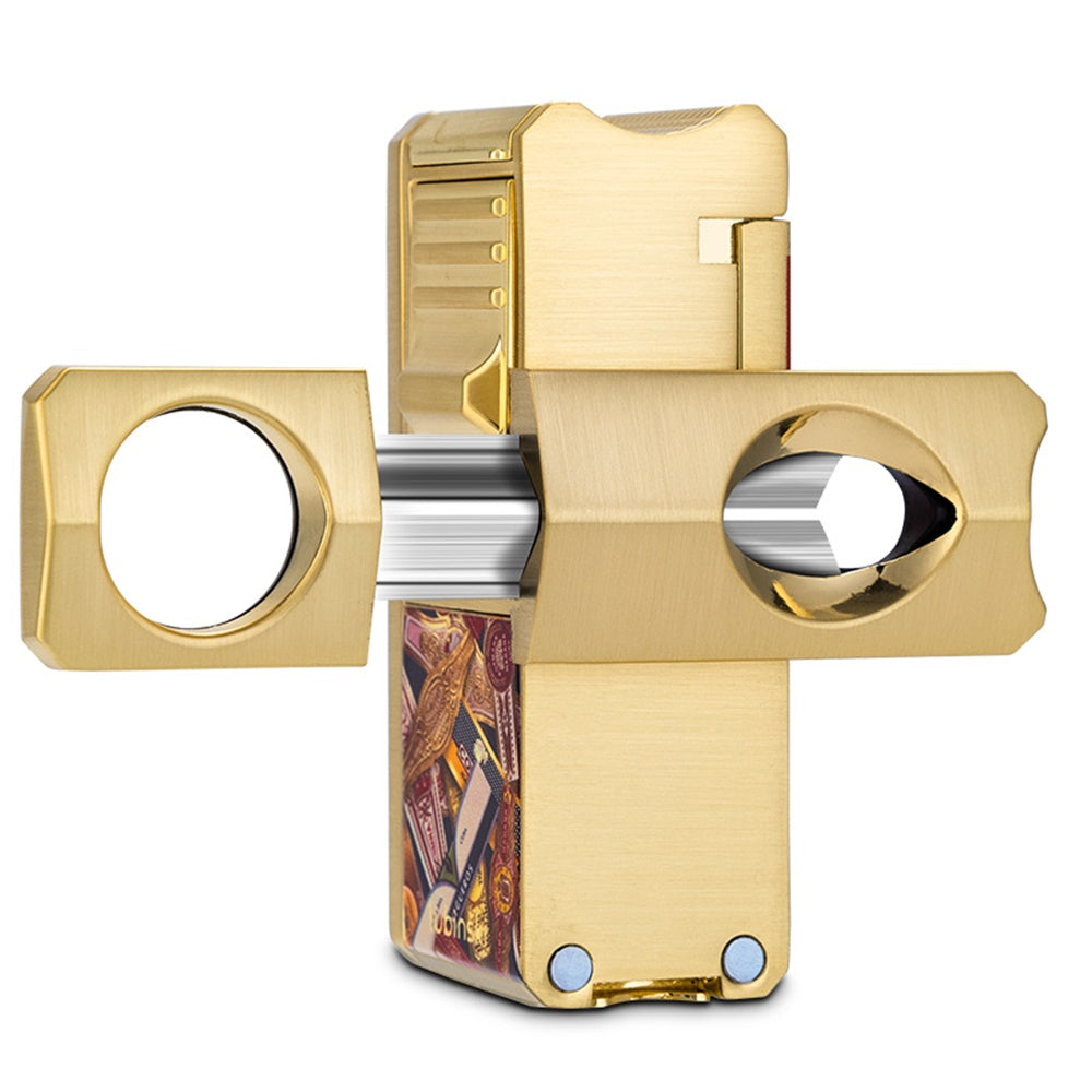 Lubinski Jet Lighter V Cutter With Punch Cigar Needles Picker Multifunctional Cigar Lighter Butane Gas
