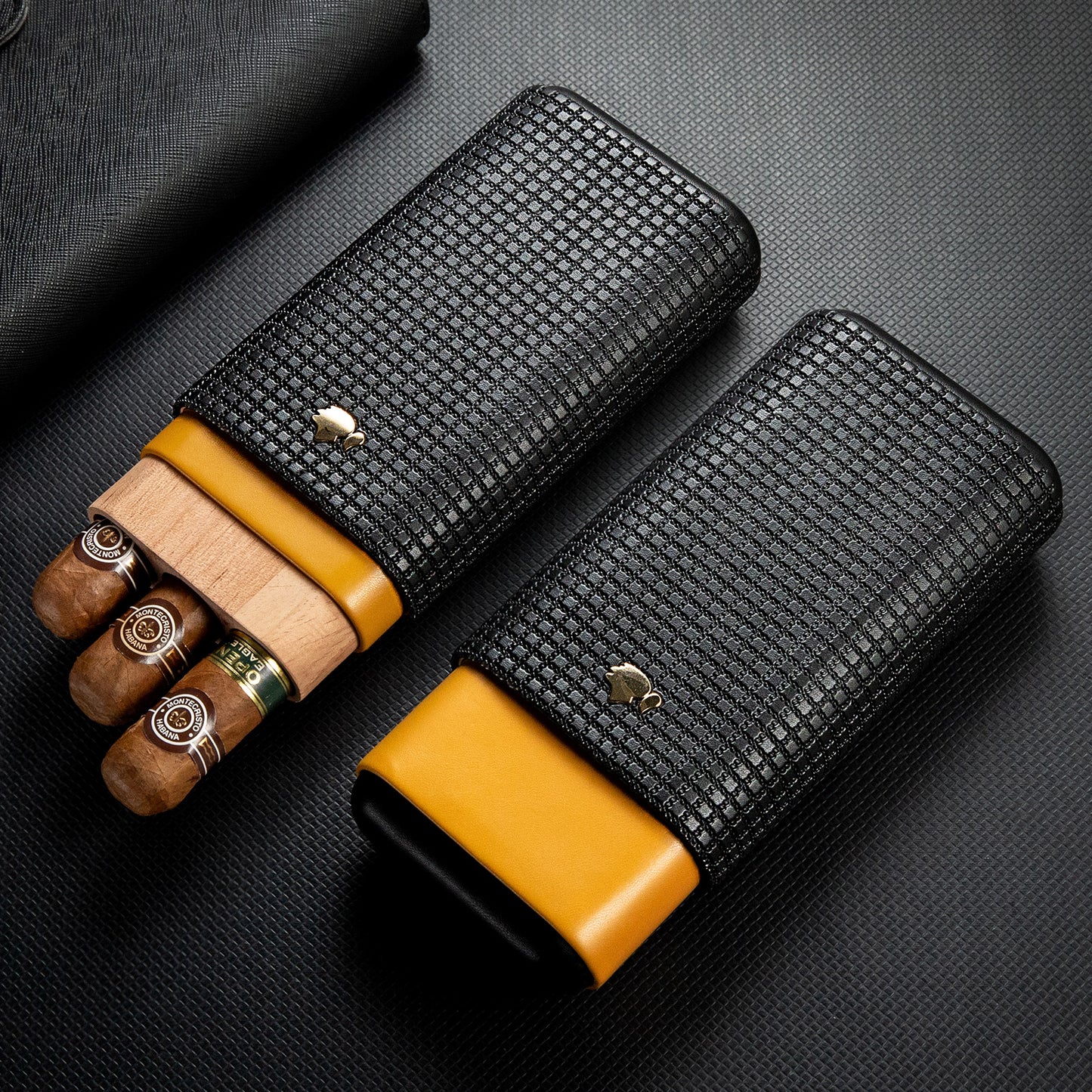 Cohiba - Portable 3 Cigar Holder Black & Mustard-Yellow
