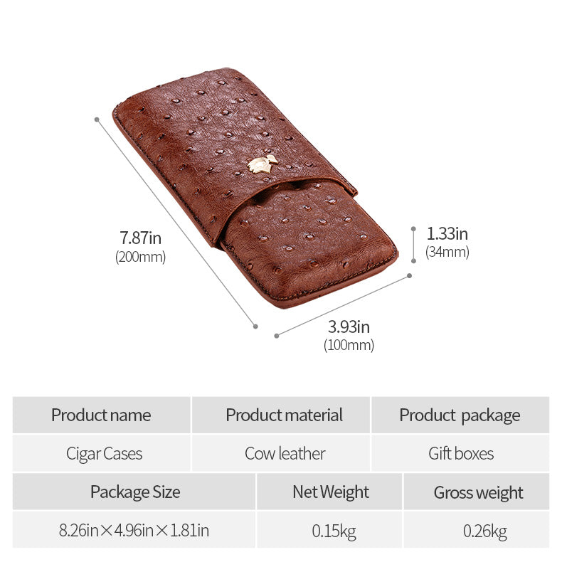 Cow Leather 3 Pack Portable Cigar Case