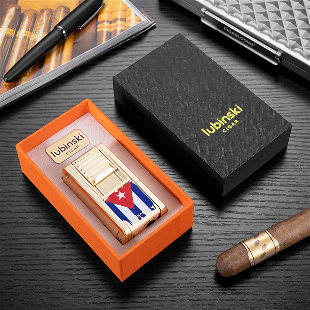 Lubinski Jet Lighter V Cutter With Punch Cigar Needles Picker Multifunctional Cigar Lighter Butane Gas