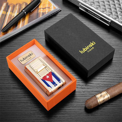 Lubinski Jet Lighter V Cutter With Punch Cigar Needles Picker Multifunctional Cigar Lighter Butane Gas