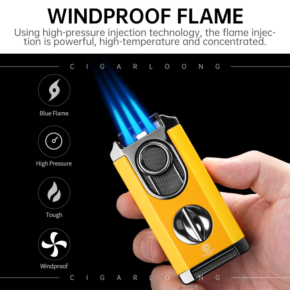 Cigar Lighter Windproof Three-In-One V Shear Multi-Function Zinc Alloy Lighter