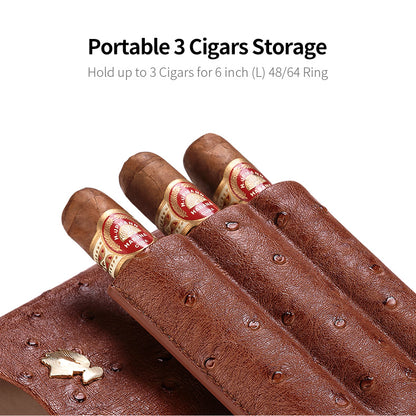 Cow Leather 3 Pack Portable Cigar Case