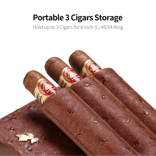 Cow Leather 3 Pack Portable Cigar Case