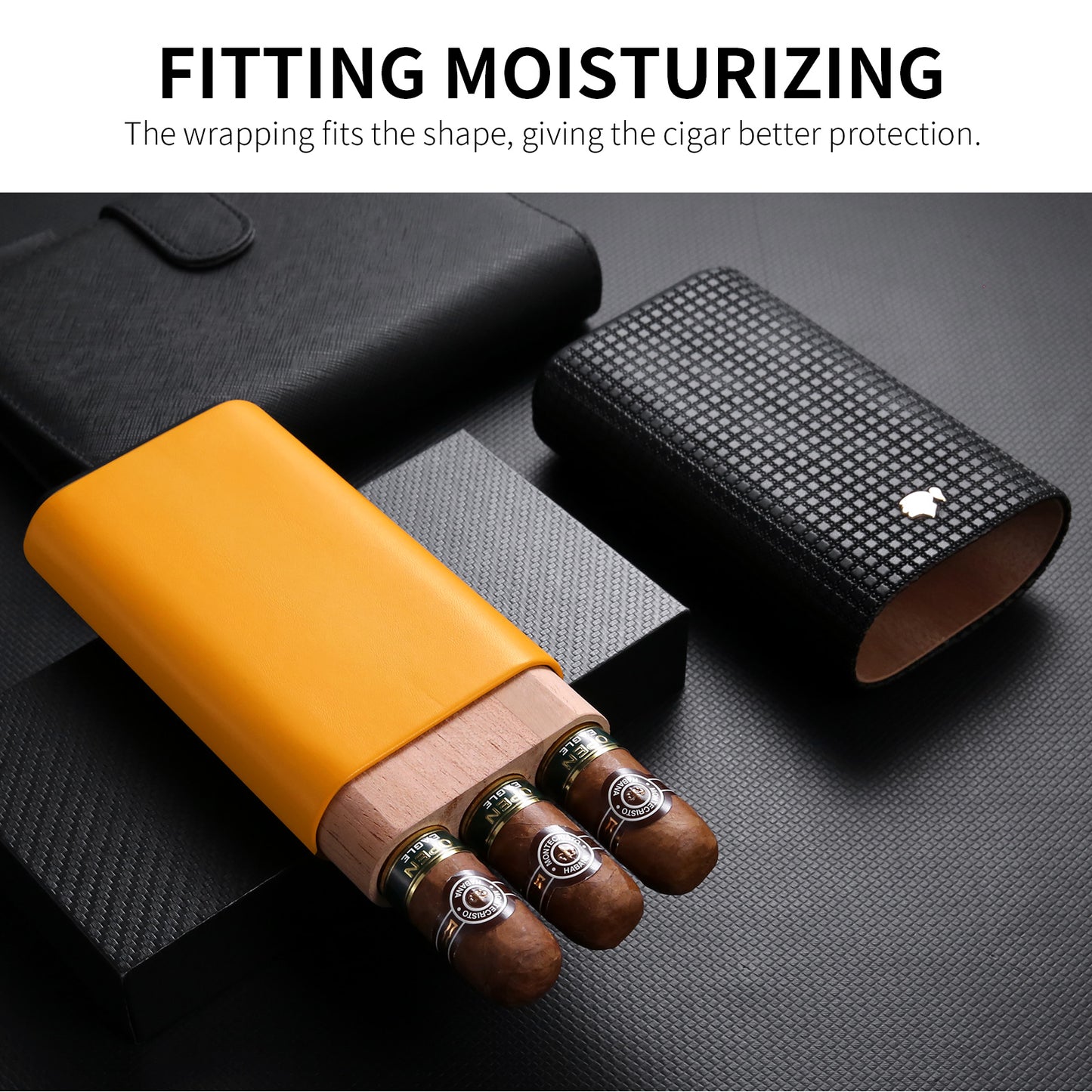 Cohiba - Portable 3 Cigar Holder Black & Mustard-Yellow