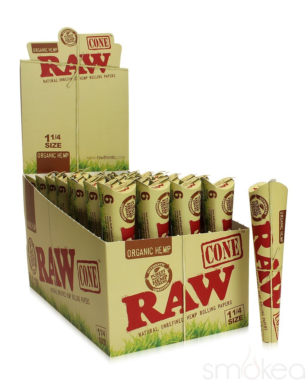 Raw Organic 1 1/4 Pre-Rolled Cones (Full Box)